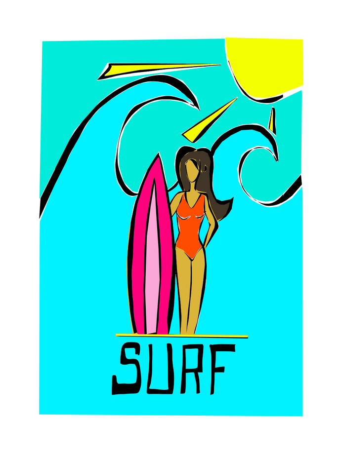 Affiche Surfeuse Brune
